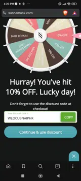Sunnamusk coupon verification screenshot