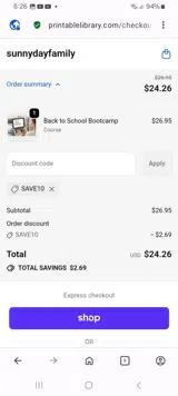 SAVE10 coupon verification screenshot