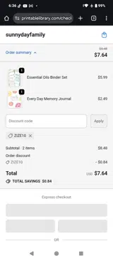 ZIZE10 coupon verification screenshot