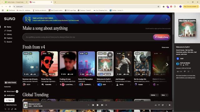 Suno checkout page showing Suno promo code box | Screenshot taken by SimplyCodes community member on Jan 20, 2025