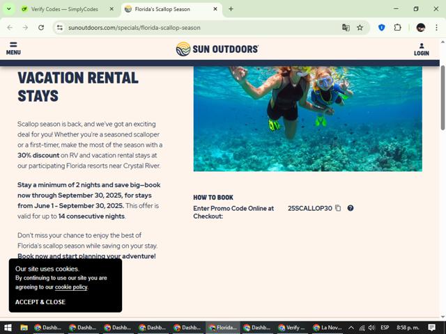 Sun Outdoors checkout page showing Sun Outdoors promo code box | Screenshot taken by SimplyCodes community member on Aug 31, 2025