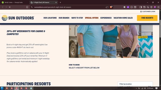 Sun Outdoors checkout page showing Sun Outdoors promo code box | Screenshot taken by SimplyCodes community member on Sep 8, 2025