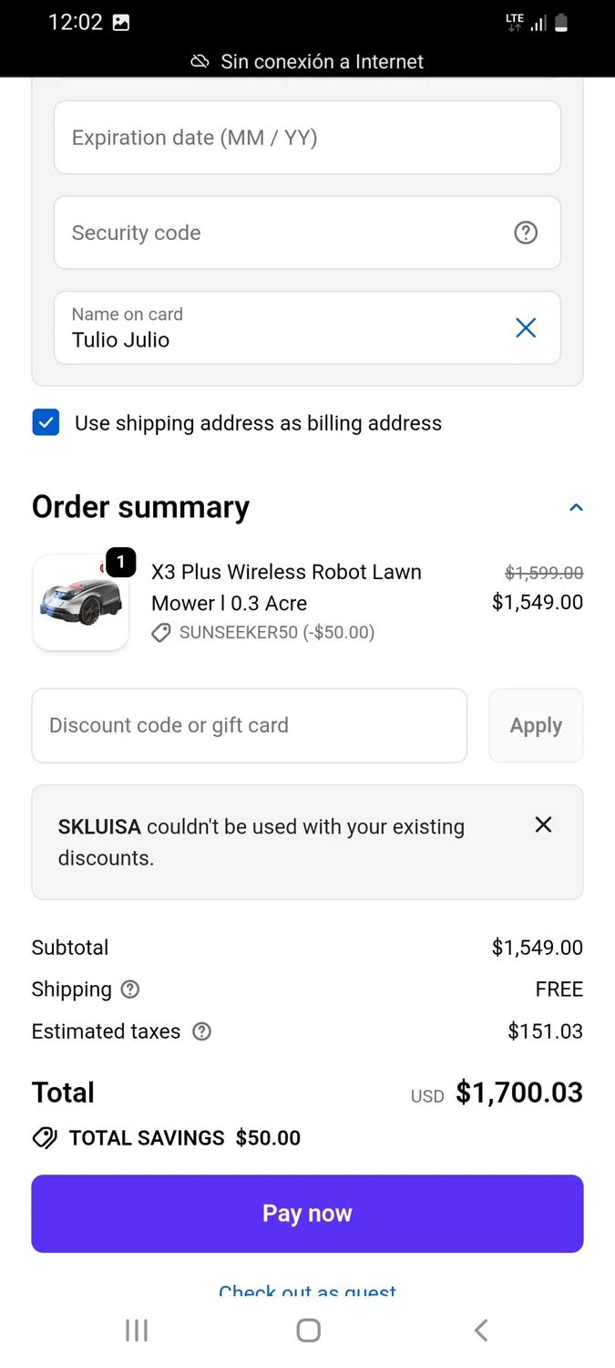 SUNSEEKER Tech checkout page showing SUNSEEKER Tech promo code box | Screenshot taken by SimplyCodes community member on Jan 8, 2026