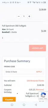 Sunset Lake CBD coupon verification screenshot