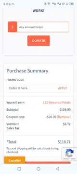 Sunset Lake CBD coupon verification screenshot