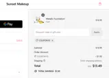 Sunset Makeup coupon verification screenshot