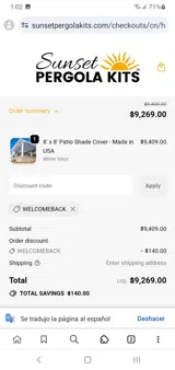 Sunset Pergola Kits coupon verification screenshot