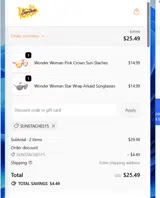 SUNSTACHES15 coupon verification screenshot