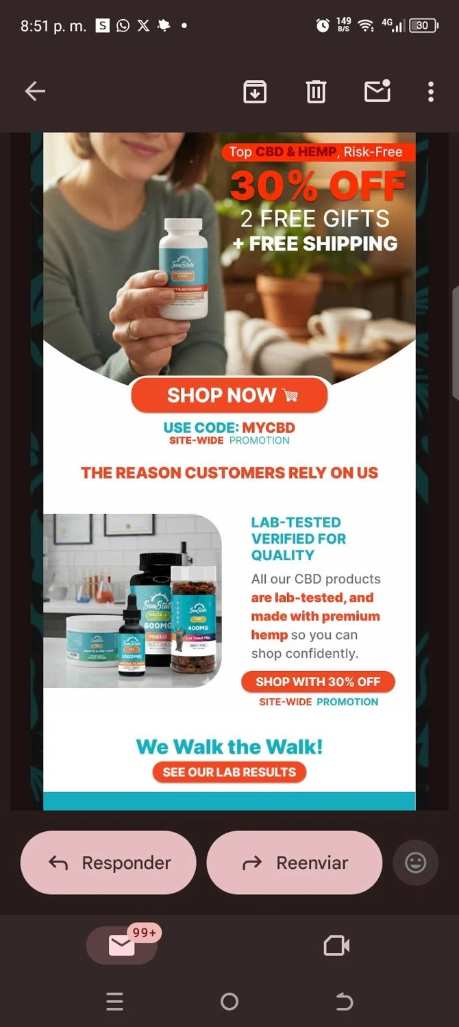 Sun State Hemp coupon code screenshot showing code Mycbd applied at Sun State Hemp checkout page. Uploaded by SimplyCodes community member kellymoreno on Nov 20, 2025