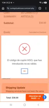 Suntegrity Skincare coupon verification screenshot