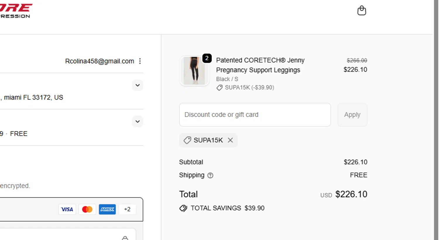 Supacore discount code screenshot showing code SUPA15K applied at Supacore checkout page. Uploaded by SimplyCodes community member MightyMaven4946 on Oct 30, 2025