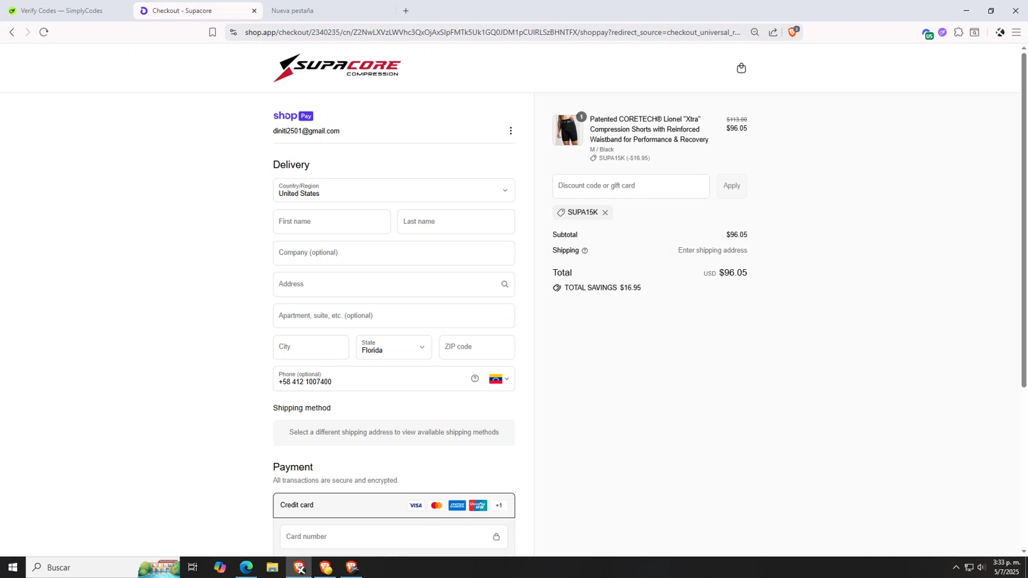 Supacore discount code screenshot showing code SUPA15K applied at Supacore checkout page. Uploaded by SimplyCodes community member VictoriousDefender7352 on Jul 5, 2025