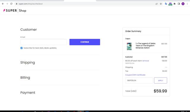 Super.com checkout page showing Super.com promo code box | Screenshot taken by SimplyCodes community member on Jun 22, 2023