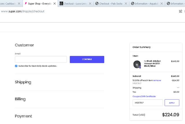 Super.com checkout page showing Super.com promo code box | Screenshot taken by SimplyCodes community member on Sep 19, 2023