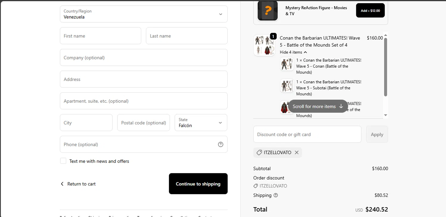 Super7 discount code screenshot showing code ITZELLOVATO applied at Super7 checkout page. Uploaded by SimplyCodes community member jupitera on Nov 23, 2025