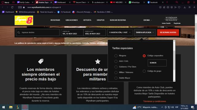 Super 8 checkout page showing Super 8 promo code box | Screenshot taken by SimplyCodes community member on Nov 3, 2023