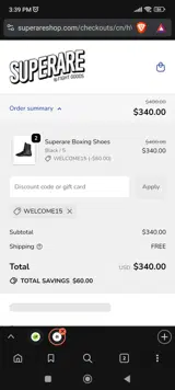 welcome15 coupon verification screenshot