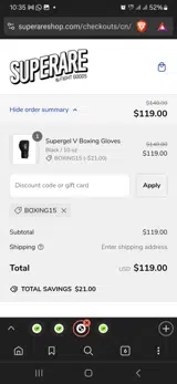 Boxing15 coupon verification screenshot