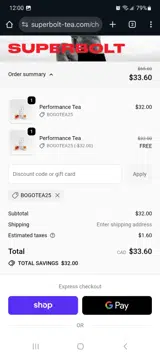 BOGOTEA25 coupon verification screenshot