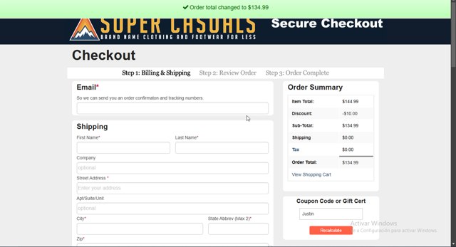 Super Casuals checkout page showing Super Casuals coupon code box | Screenshot taken by SimplyCodes community member on Apr 1, 2025