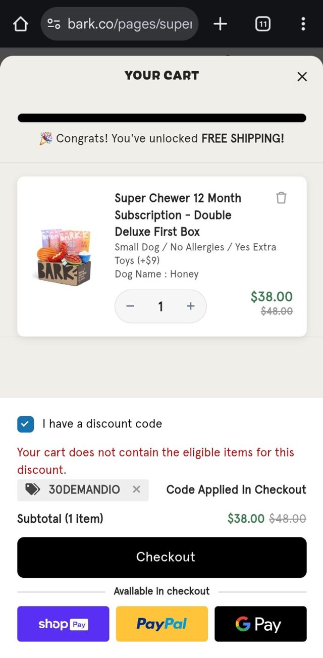 Super Chewer checkout page showing Super Chewer discount code box | Screenshot taken by SimplyCodes community member on Jun 23, 2025