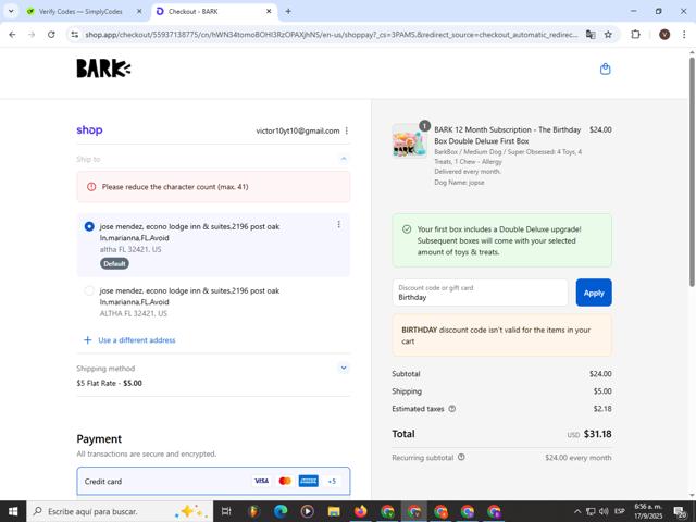 Super Chewer checkout page showing Super Chewer discount code box | Screenshot taken by SimplyCodes community member on Sep 17, 2025