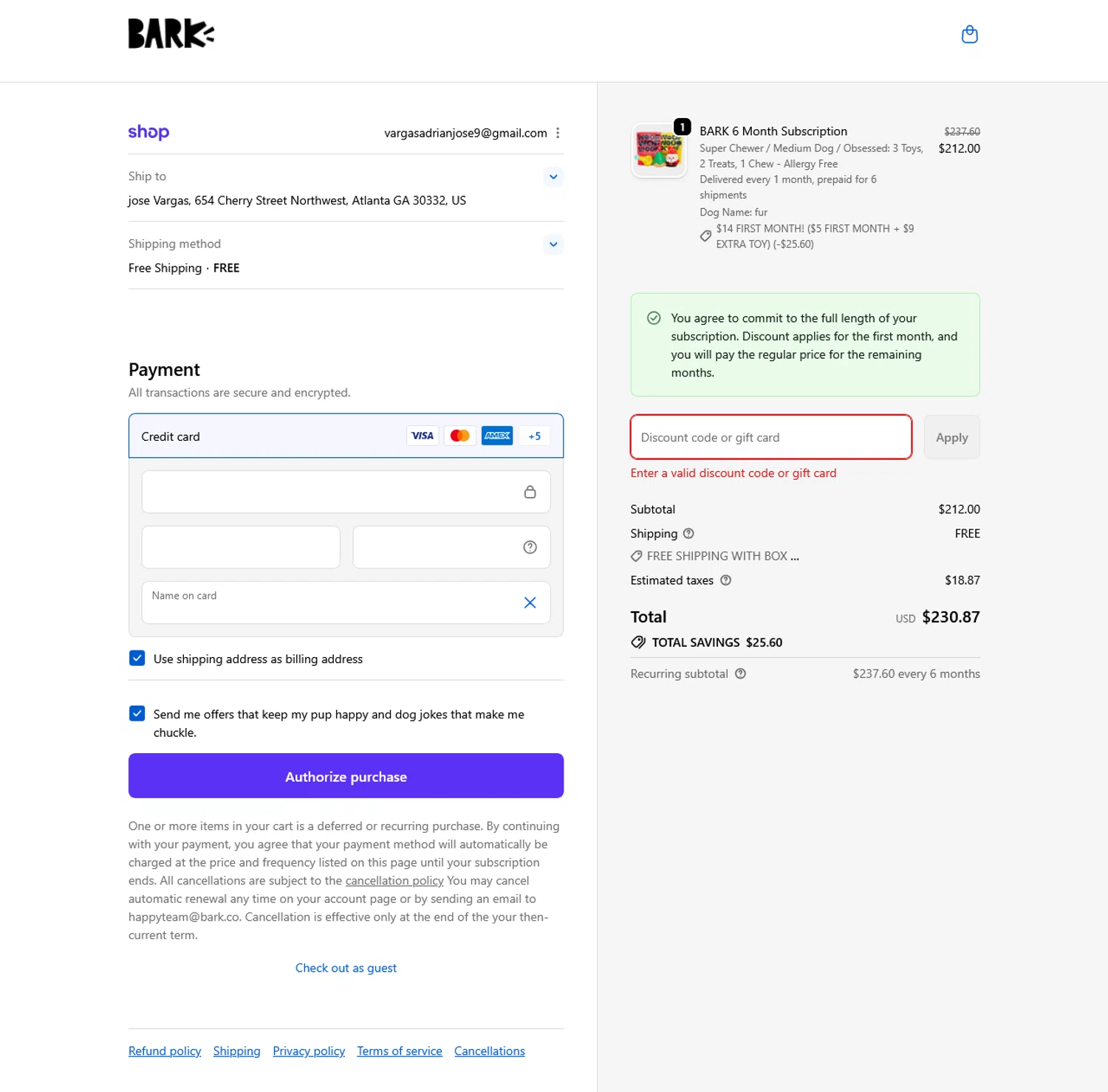 Super Chewer discount code screenshot showing code BARK30 applied at Super Chewer checkout page. Uploaded by SimplyCodes community member WladimirV on Nov 30, 2025