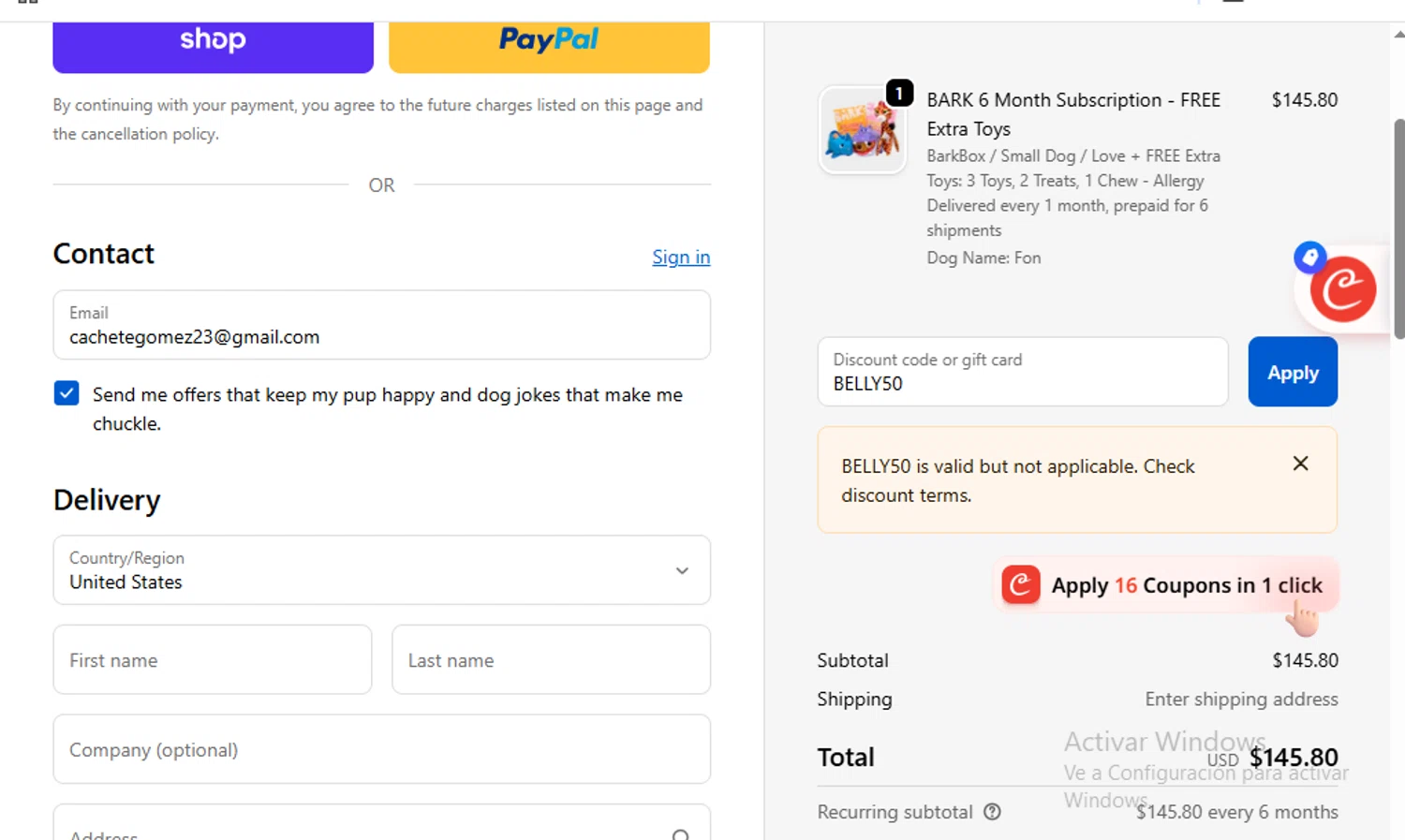 Super Chewer discount code screenshot showing code BELLY50 applied at Super Chewer checkout page. Uploaded by SimplyCodes community member SaloMac on Oct 3, 2025