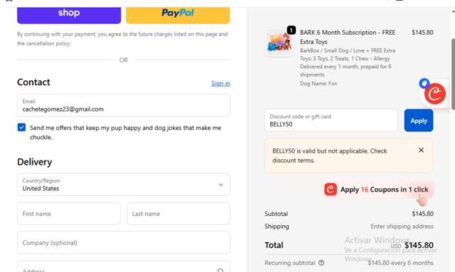 Super Chewer checkout page showing Super Chewer discount code box | Screenshot taken by SimplyCodes community member on Oct 3, 2025