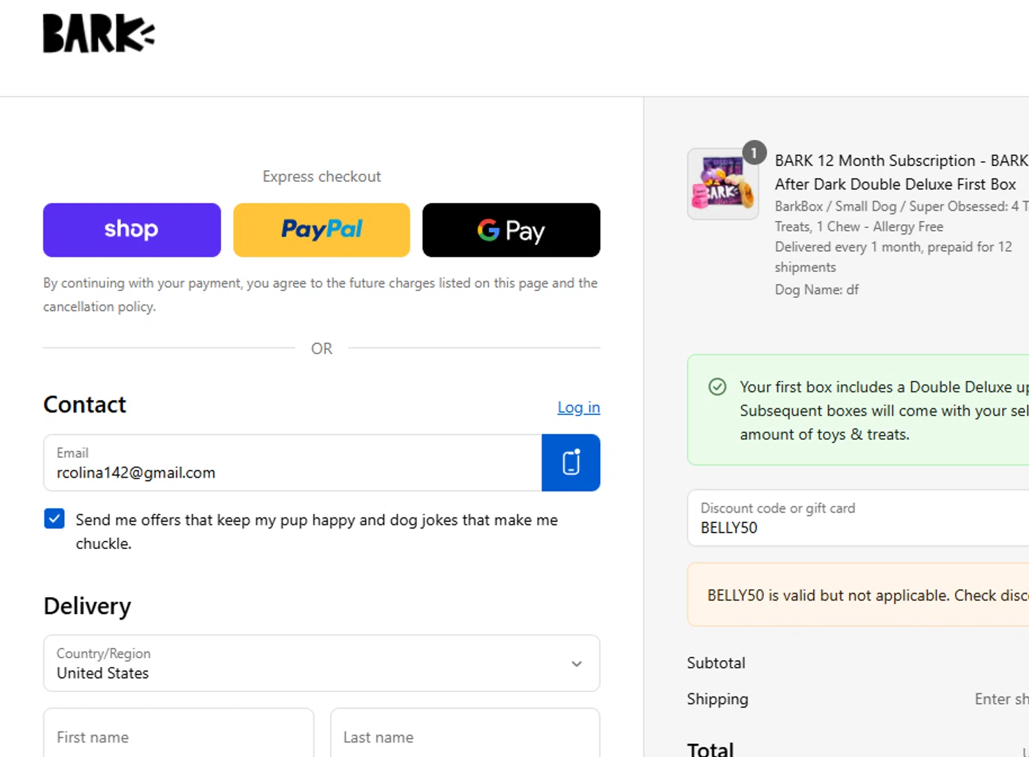 Super Chewer discount code screenshot showing code BELLY50 applied at Super Chewer checkout page. Uploaded by SimplyCodes community member ashe1986 on Sep 4, 2025