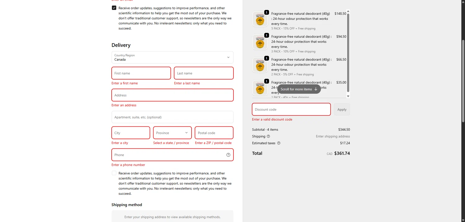 Super Deodorant discount code screenshot showing code KARUPPU-VELLI-XXV applied at Super Deodorant checkout page. Uploaded by SimplyCodes community member FrugalPhoenix2446 on Dec 14, 2025
