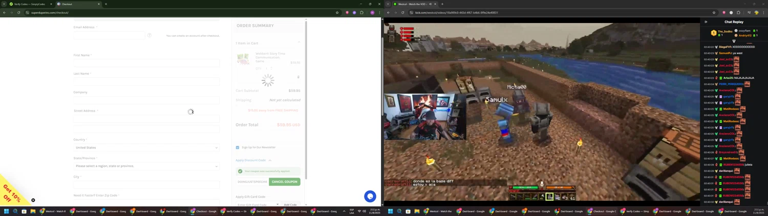 Super Duper promo code screenshot showing code DOINGJUSTSPEECHIE10 applied at Super Duper checkout page. Uploaded by SimplyCodes community member PennyWizard1195 on Aug 11, 2025