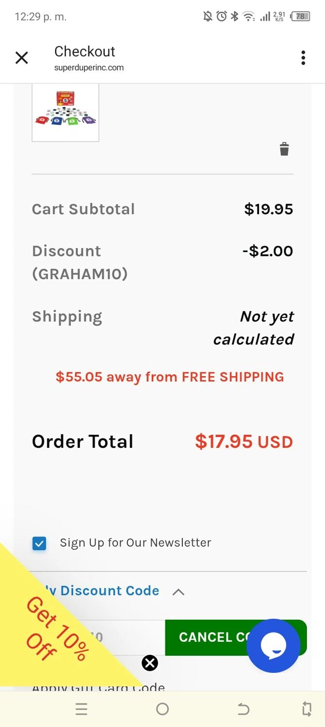 Super Duper checkout page showing Super Duper promo code box | Screenshot taken by SimplyCodes community member on Jan 6, 2026