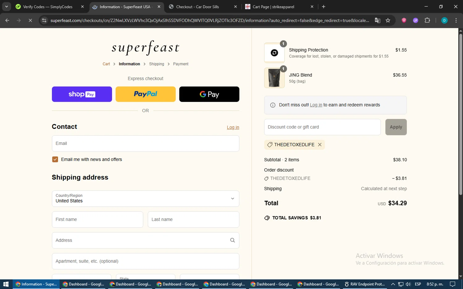 SuperFeast discount code screenshot showing code thedetoxedlife applied at SuperFeast checkout page. Uploaded by SimplyCodes community member BonusPilot3825 on Jun 15, 2025