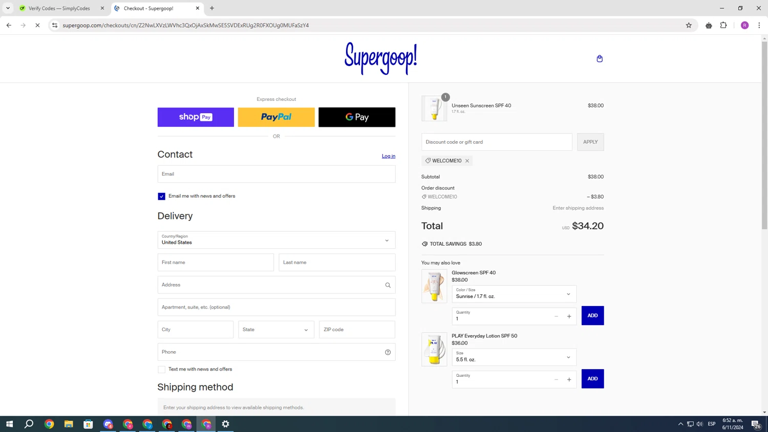 where to use Supergoop promo code box