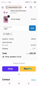 JUAN coupon verification screenshot