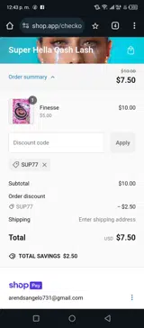 SUP77 coupon verification screenshot