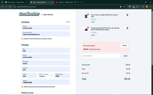 SuperHeroStuff checkout page showing SuperHeroStuff promo code box | Screenshot taken by SimplyCodes community member on Jul 21, 2025