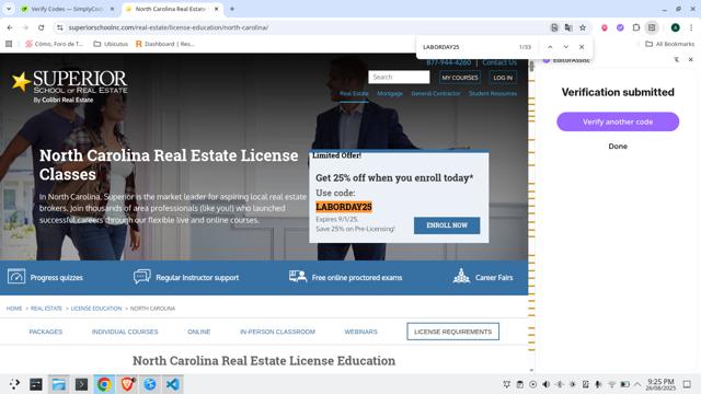 Superior School of Real Estate checkout page showing Superior School of Real Estate promo code box | Screenshot taken by SimplyCodes community member on Aug 27, 2025