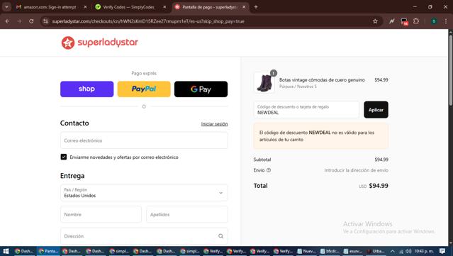 Super Lady Star checkout page showing Super Lady Star discount code box | Screenshot taken by SimplyCodes community member on Sep 12, 2025