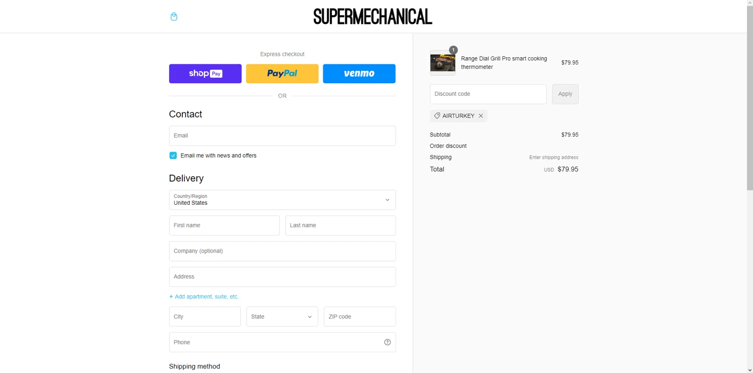 Supermechanical checkout page showing Supermechanical promo code box | Screenshot taken by SimplyCodes community member on Nov 11, 2023