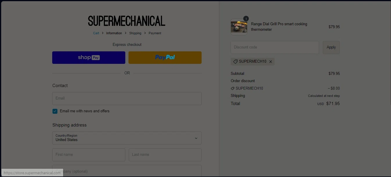 Supermechanical checkout page showing Supermechanical promo code box | Screenshot taken by SimplyCodes community member on Aug 17, 2023