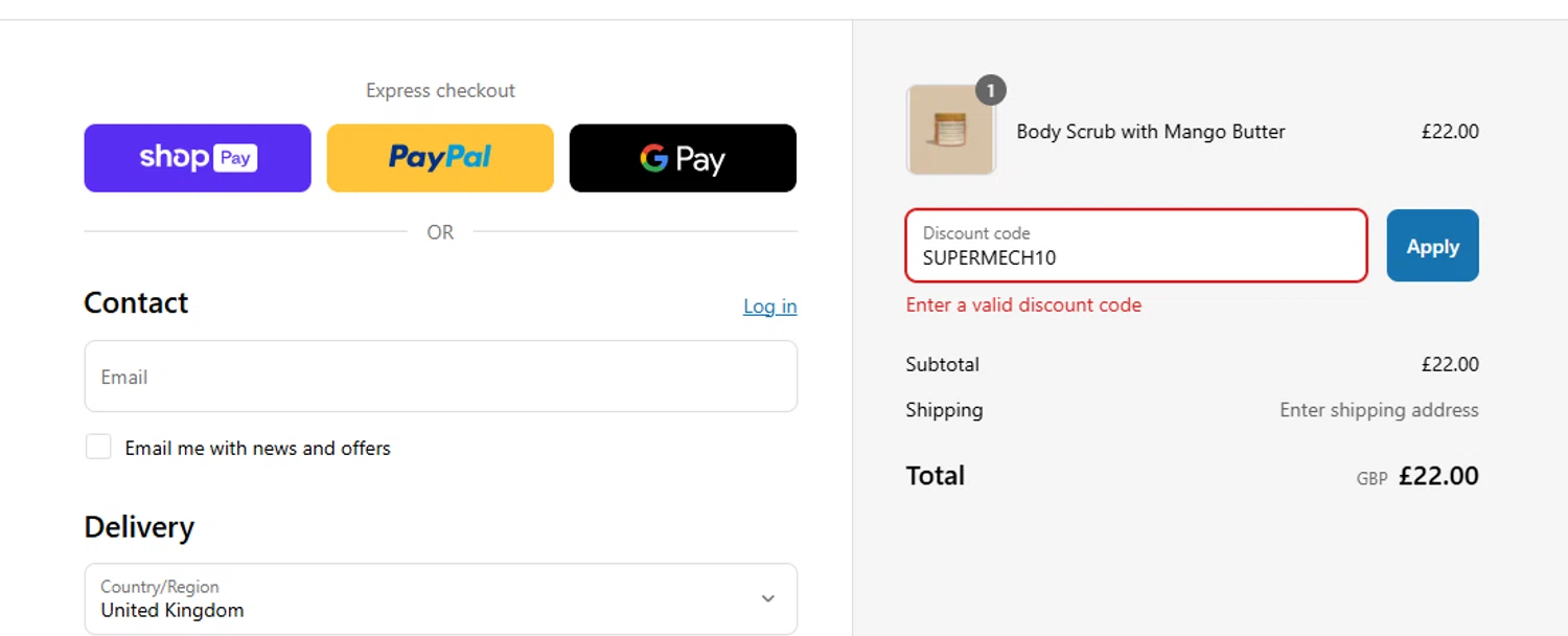 Supermechanical promo code screenshot showing code SUPERMECH10 applied at Supermechanical checkout page. Uploaded by SimplyCodes community member yeresojperez on Aug 2, 2025