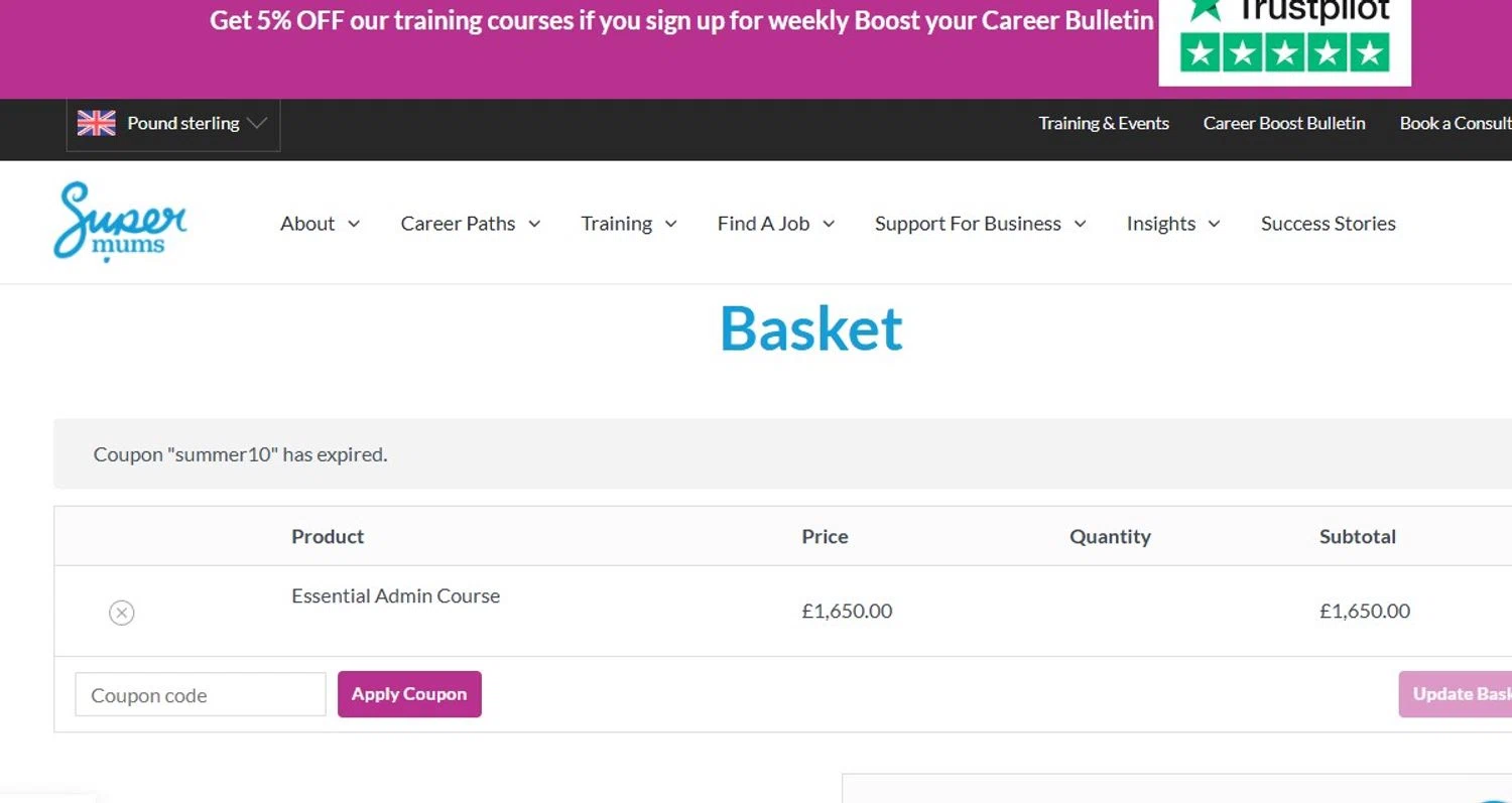 Supermums promo code screenshot showing code Summer10 applied at Supermums checkout page. Uploaded by SimplyCodes community member Olorinnnnn on Aug 21, 2025