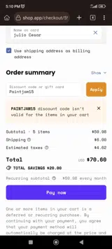Paintjam15 coupon verification screenshot