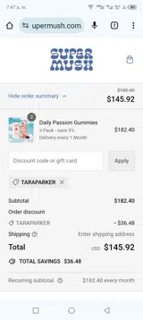 Taraparker coupon verification screenshot