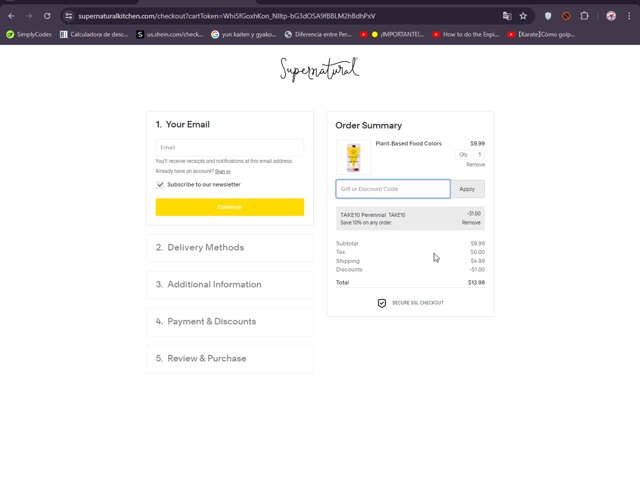 Supernatural Kitchen checkout page showing Supernatural Kitchen discount code box | Screenshot taken by SimplyCodes community member on Jul 11, 2024