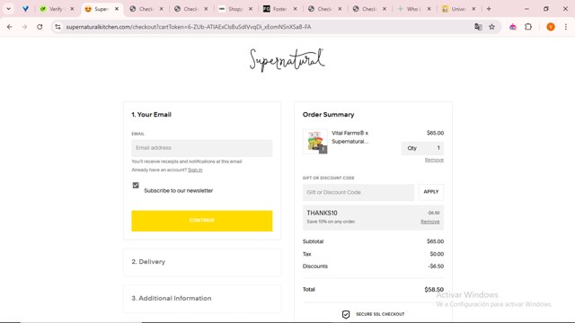 Supernatural Kitchen checkout page showing Supernatural Kitchen discount code box | Screenshot taken by SimplyCodes community member on Jan 27, 2025