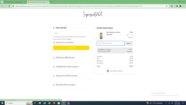 Supernatural Kitchen checkout page showing Supernatural Kitchen discount code box | Screenshot taken by SimplyCodes community member on Dec 24, 2023
