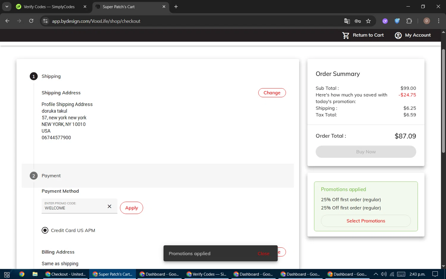 The Super Patch Co checkout page showing The Super Patch Co promo code box | Screenshot taken by SimplyCodes community member on Jan 3, 2026